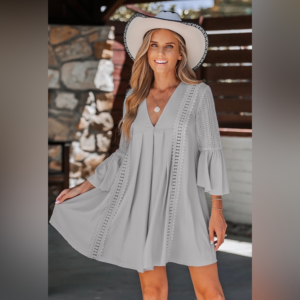 Lace V-Neck Flowy Mini Dress